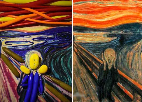 Pinturas clássicas reproduzidas com bal?es