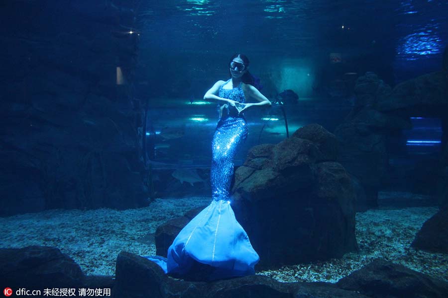 Mulher sai da televis?o para se tornar uma “sereia” em aquário de Changchun