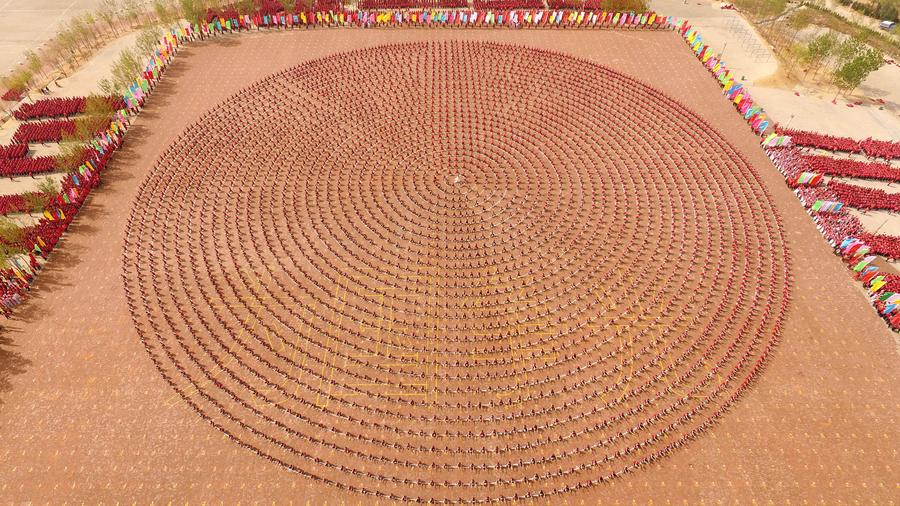 26 mil estudantes de artes marciais formam desenhos gigantes