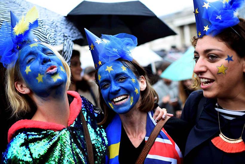 Manifestantes em Londres rejeitam o Brexit