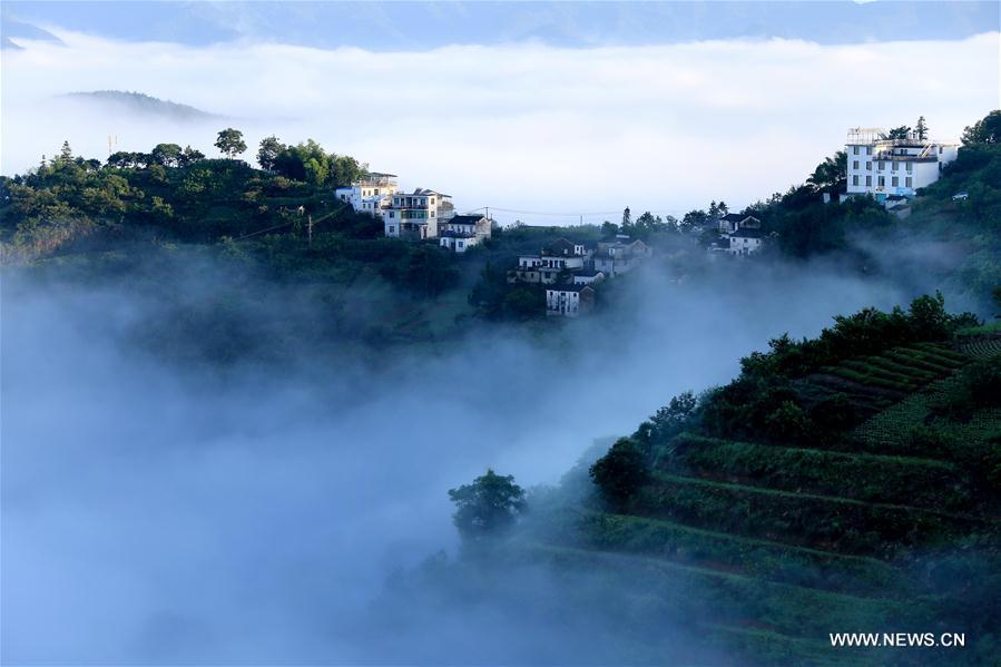 Paisagem da cidade de Huangshan no leste da China