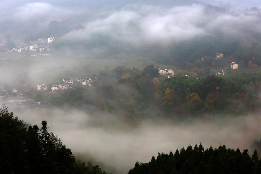 Cenário da vila de Tachuan em Huangshan no leste da China