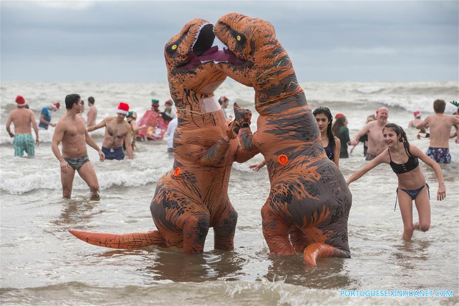 Milhares de britanicos participam do mergulho de Natal para caridade