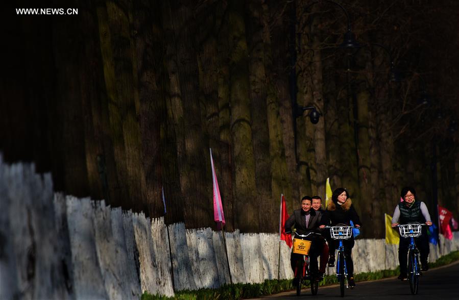 Caminhos verdes atravessam o Lago Donghu no centro da China