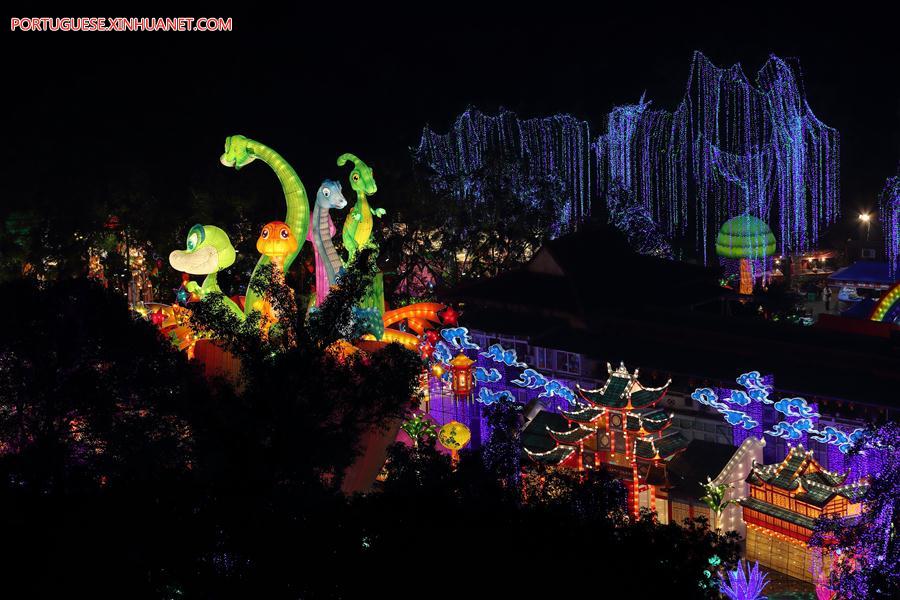 Lanternas coloridas s?o exibidas durante show de lanternas em Sichuan