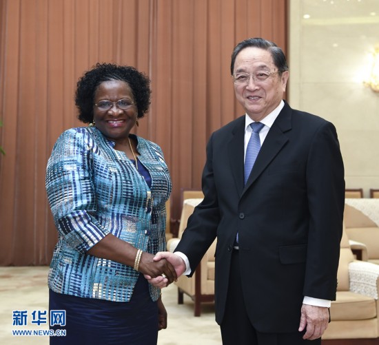 Yu Zhengsheng se encontra com presidente da Camara dos Deputados de Mo?ambique