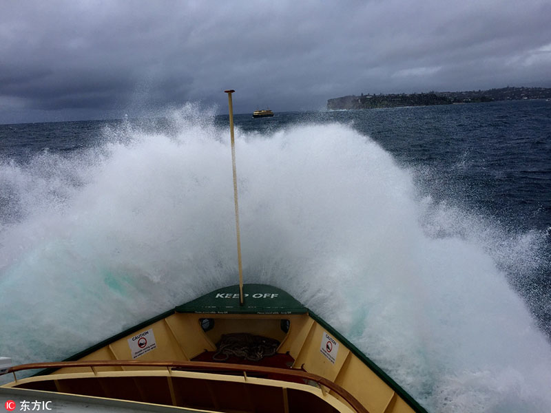 Ondas gigantes atingem barco próximo a porto em Sydney