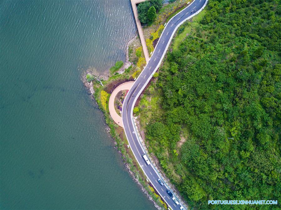 Vista aérea da vila de Sandu em Zhejiang no leste da China