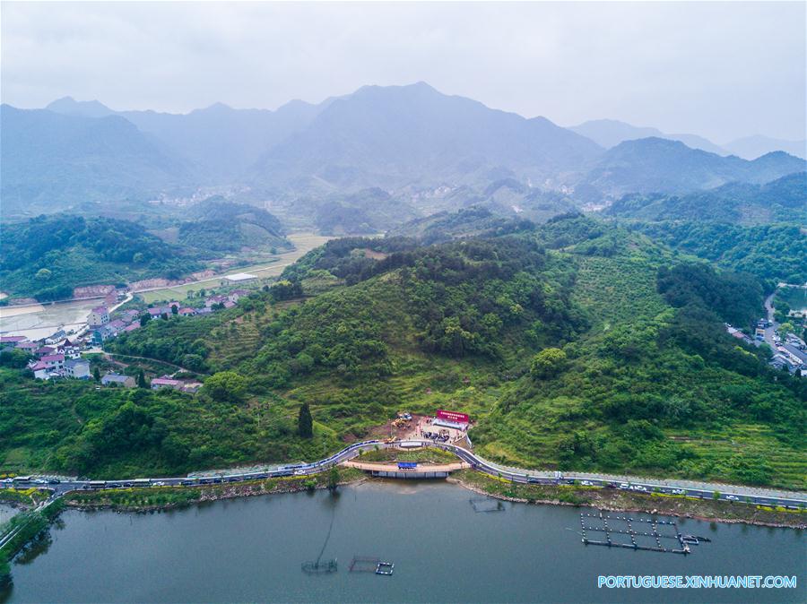 Vista aérea da vila de Sandu em Zhejiang no leste da China