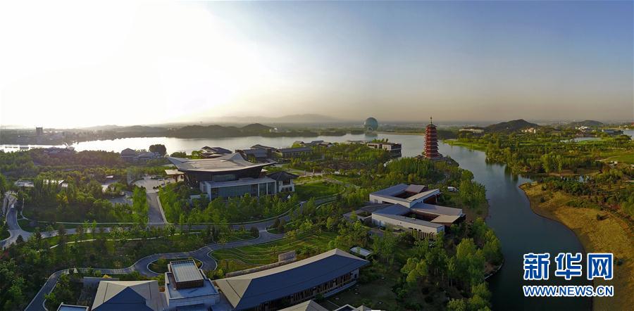 Vista aérea do lago Yanqi em Beijing