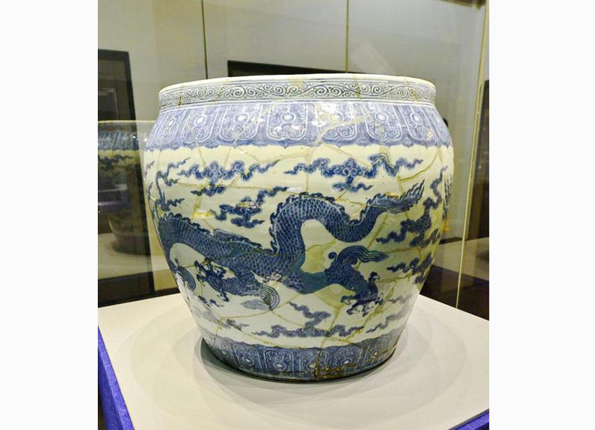 Porcelana azul e branca exibida no Museu de Shandong