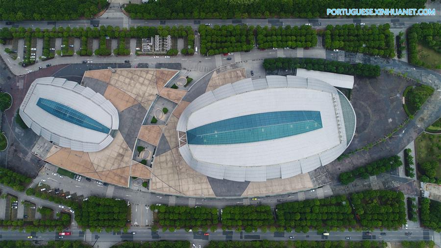 Paisagem aérea do distrito de Songjiang em Shanghai