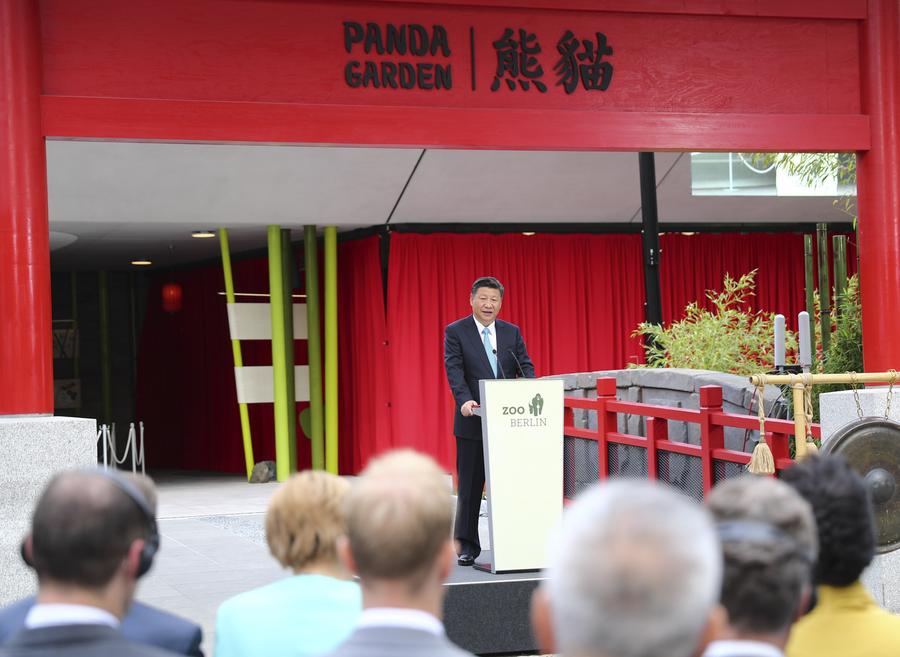 Presidente Xi Jinping presente na inaugura??o do Jardim do Panda em Berlim