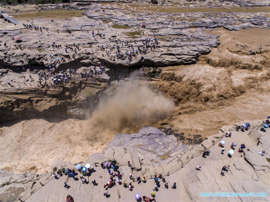 Fotos aéreas mostram cachoeira Hukou do rio Amarelo