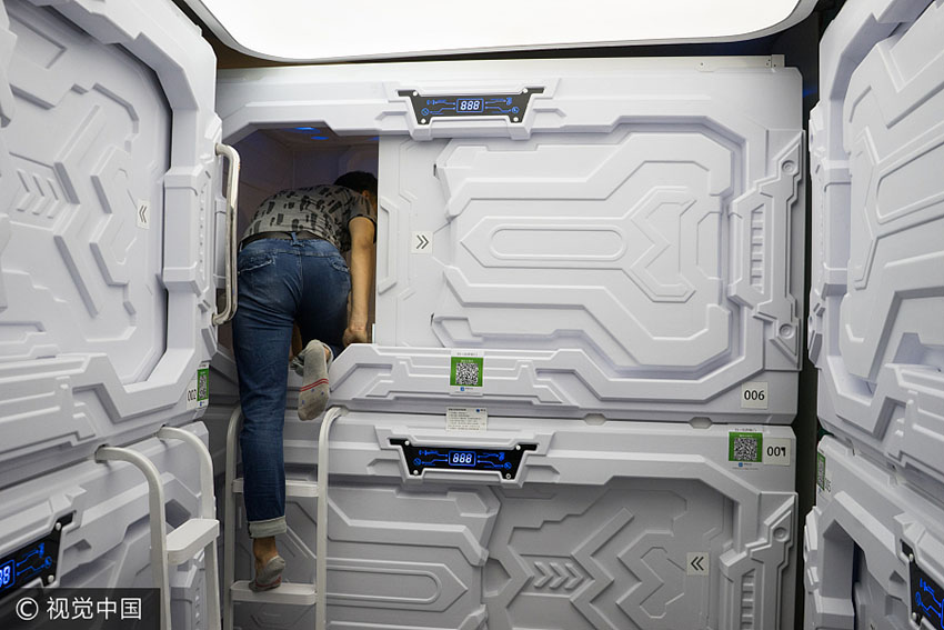 “Hotel-cápsula” oferece espa?o de descanso compartilhado em Beijing