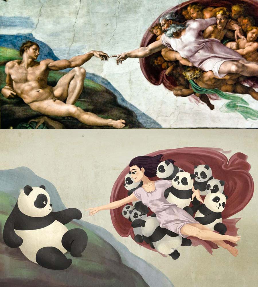 Pandas d?o a cara a retratos famosos