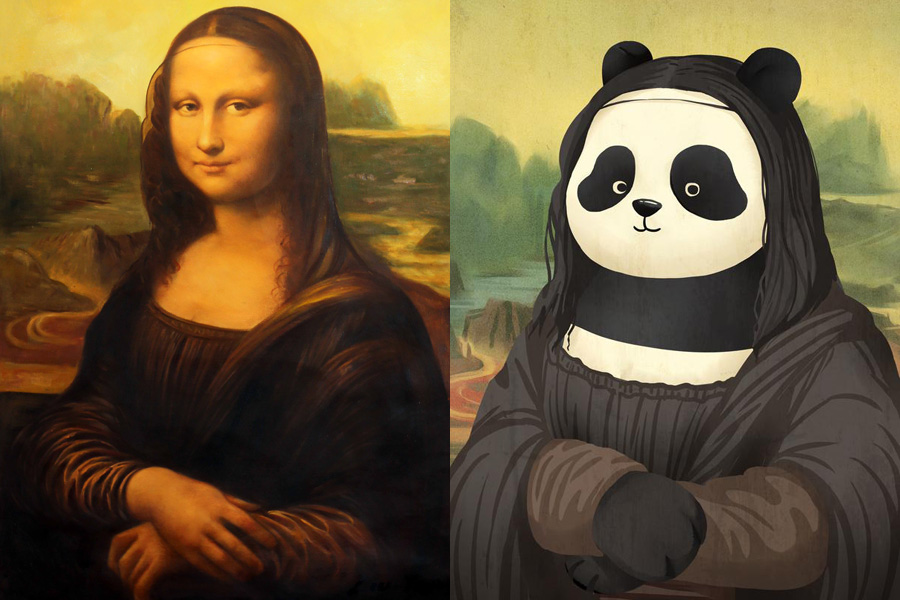 Pandas d?o a cara a retratos famosos