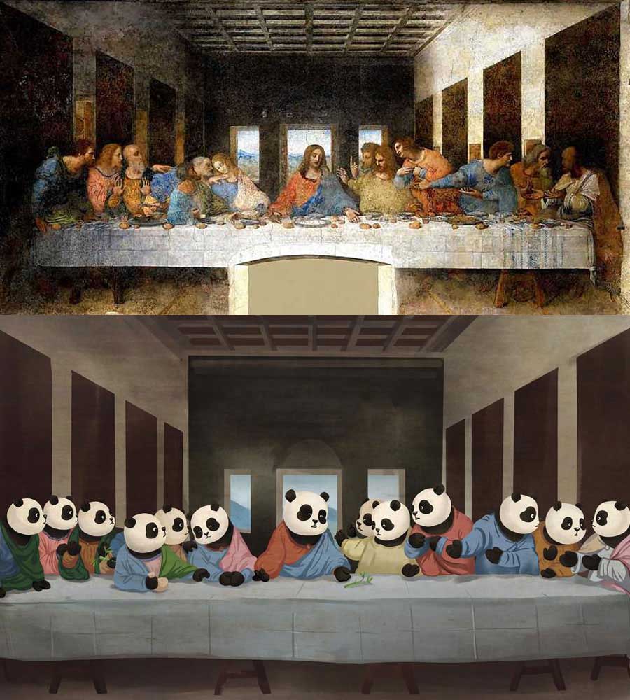 Pandas d?o a cara a retratos famosos