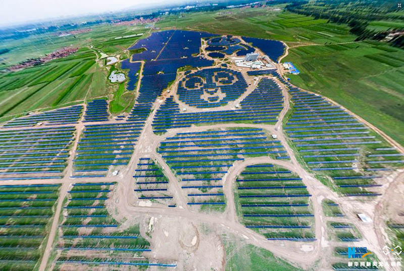 Usina fotovoltaica no formato de panda entra em funcionamento no norte da China