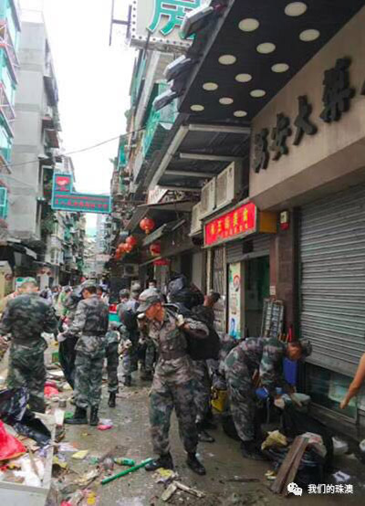 Tuf?o Hato: Soldados da Guarni??o do ELP em Macau s?o mobilizados para opera??es de limpeza