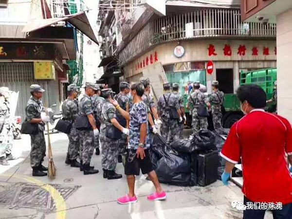 Tuf?o Hato: Soldados da Guarni??o do ELP em Macau s?o mobilizados para opera??es de limpeza