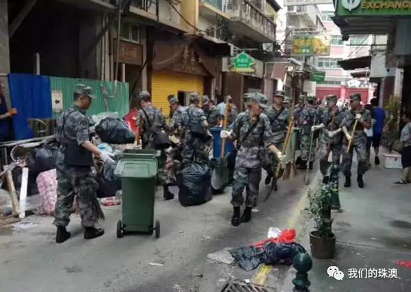 Tuf?o Hato: Soldados da Guarni??o do ELP em Macau s?o mobilizados para opera??es de limpeza