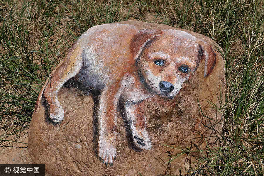 Pinturas 3D transformam vila chinesa em jardim zoológico