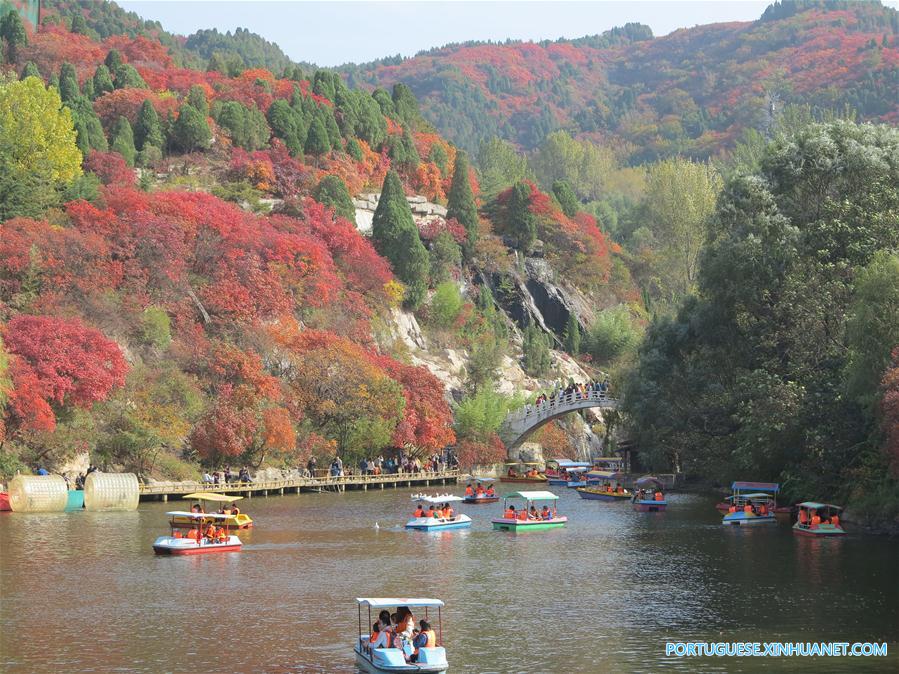 Turistas visitam paisagem de outono em Jinan