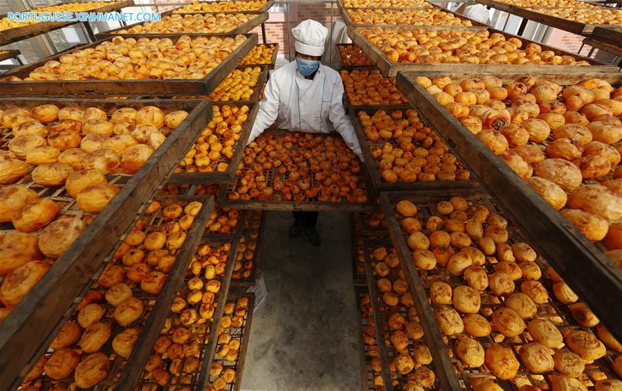 Venda de caquis secos aumenta fonte de renda para agricultores em Shandong