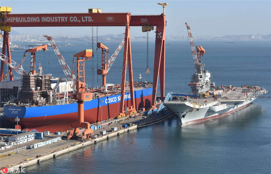 Primeiro porta-avi?es de fabrico chinês finaliza instala??o de equipamentos