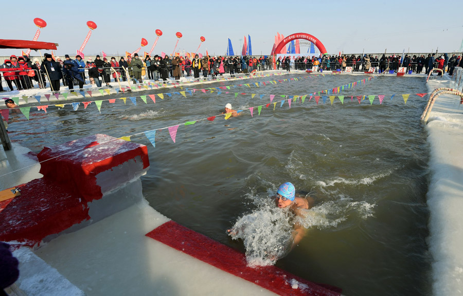 600 Entusiastas da nata??o competem em temperaturas de 20 graus negativos