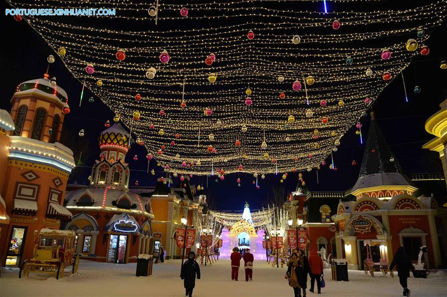 Wanda Icy Wonderland atrai visitantes em Harbin