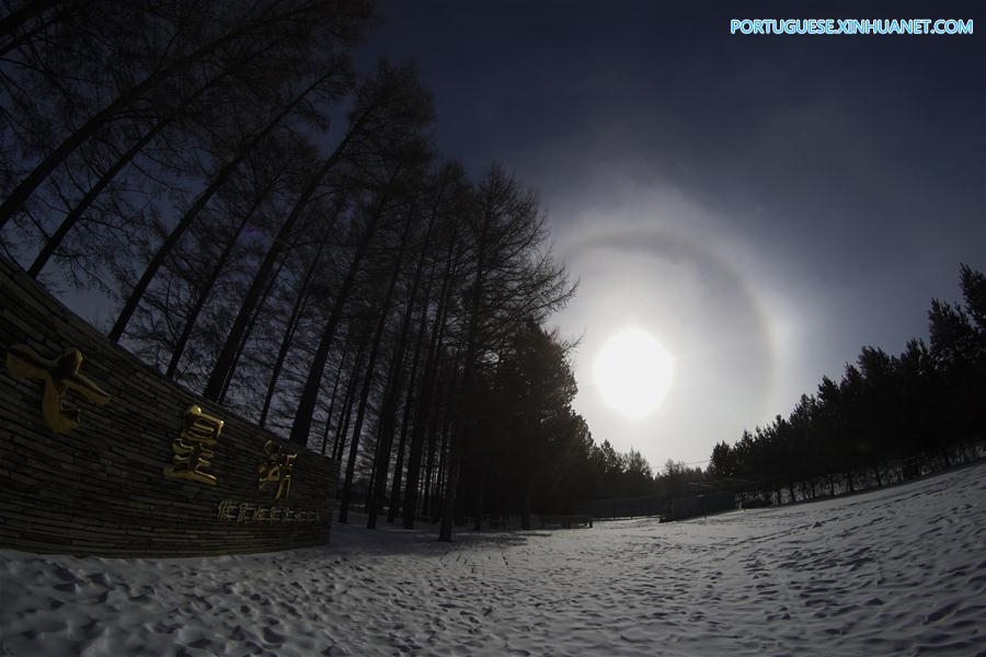 Halo solar no Horto Florestal Saihanba em Hebei