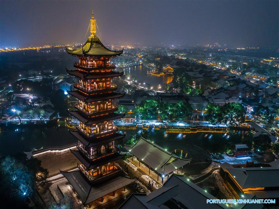 Charme de Wuzhen coberta de neve