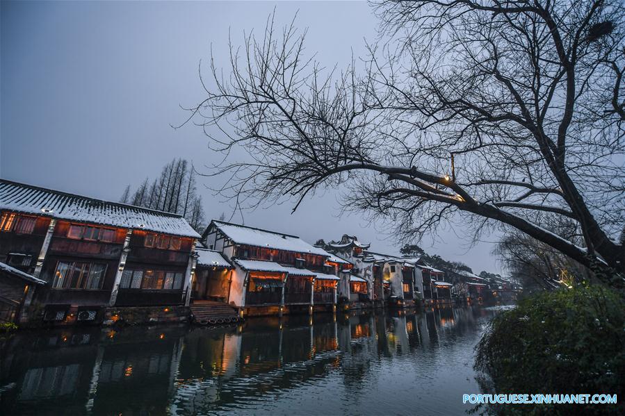 Charme de Wuzhen coberta de neve