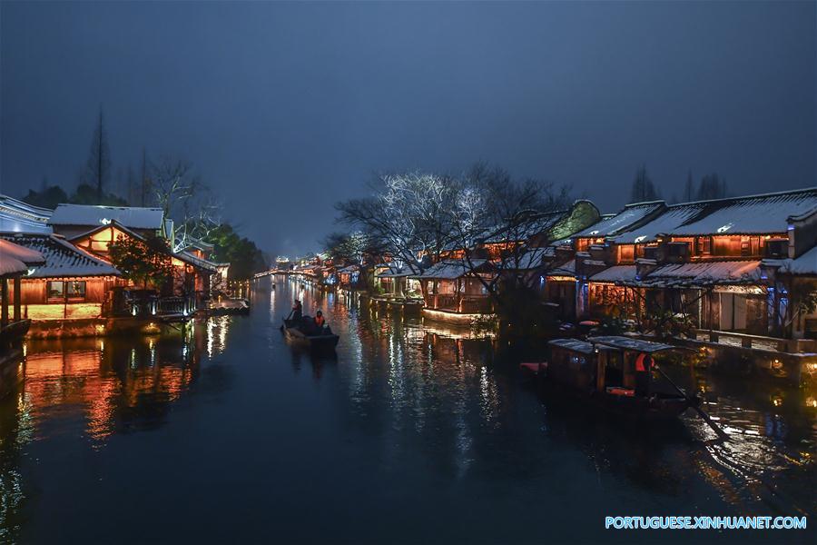 Charme de Wuzhen coberta de neve
