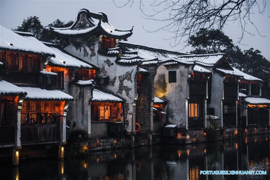 Charme de Wuzhen coberta de neve