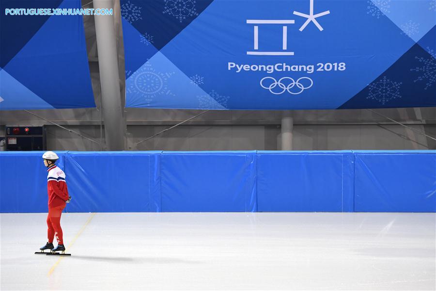 Equipe de patina??o de pista curta da China treina na Coreia do Sul para os Jogos Olímpicos de Inverno de PyeongChang 2018