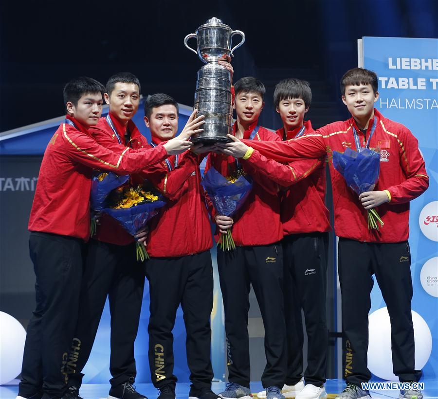 Equipa masculina chinesa arrecada 9o título consecutivo nos mundiais de ténis de mesa