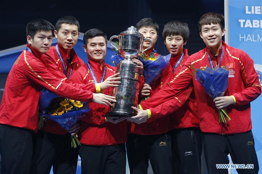Equipa masculina chinesa arrecada 9o título consecutivo nos mundiais de ténis de mesa