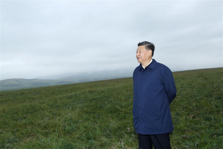 Xi faz visita de inspe??o em Shandan, província de Gansu