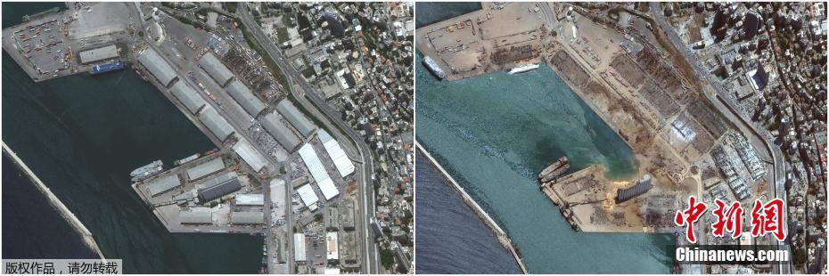 Compara??o antes e depois da explos?o em Beirute no Líbano