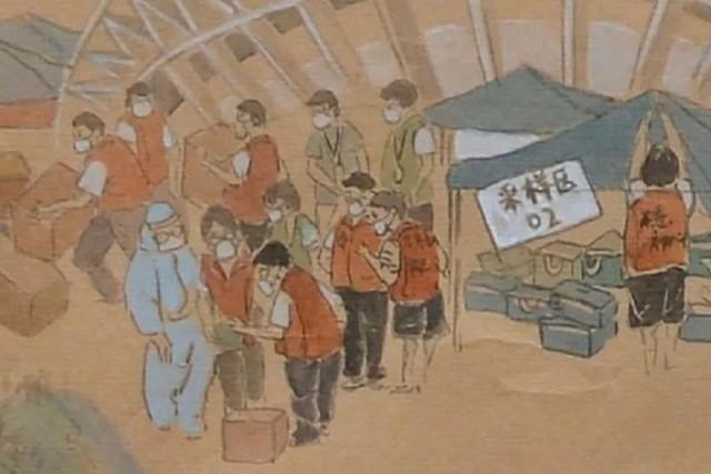 Pintura feita à m?o mostra cenas de preven??o e controle da pandemia na China