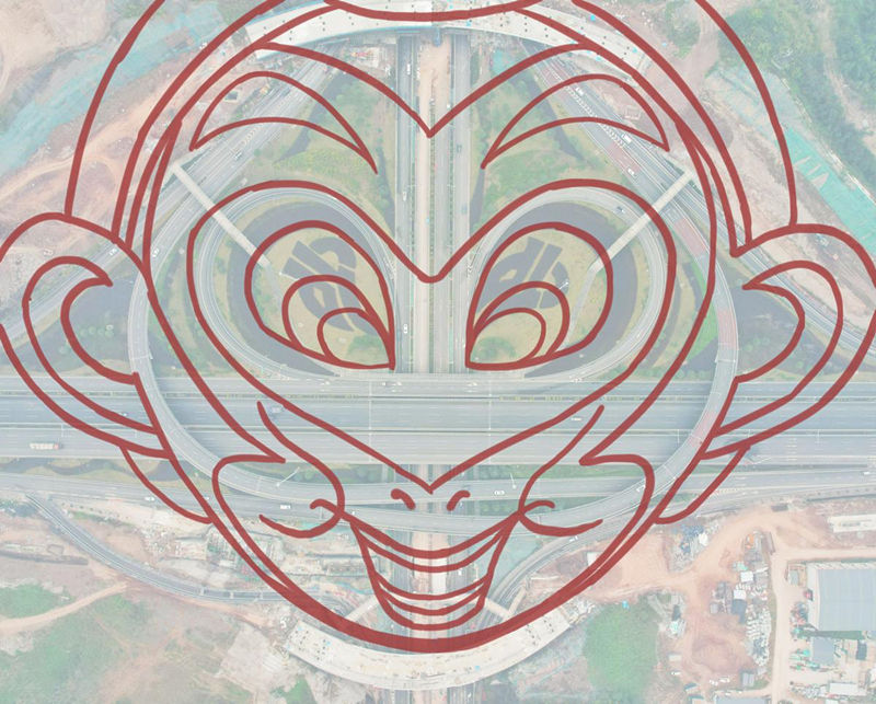 Rosto do Rei Macaco aparece em entroncamento rodoviário em Chongqing