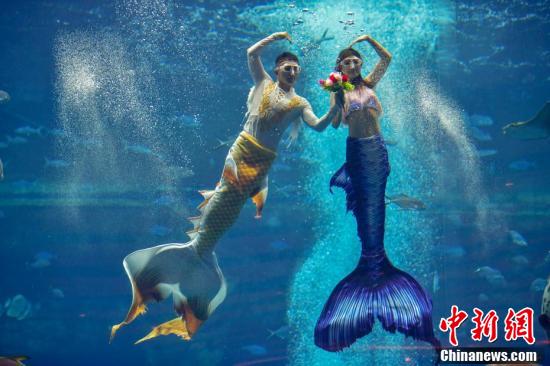 Primeira competi??o de performace de sereias chinesas come?a em Sanya