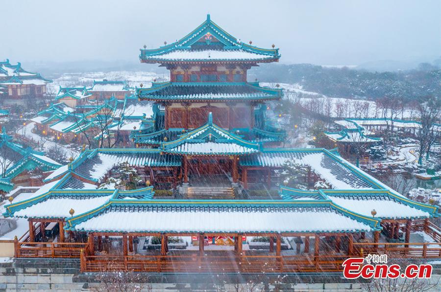 Cidade antiga coberta de neve em Nanjing