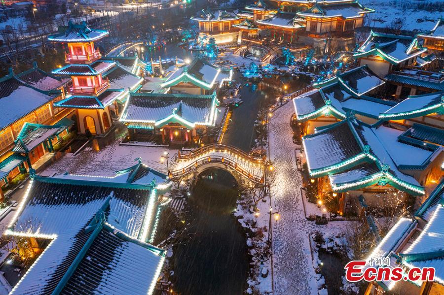 Cidade antiga coberta de neve em Nanjing