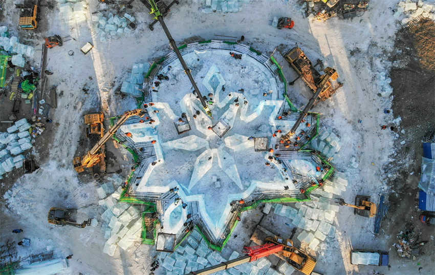 Heilongjiang: constru??o do Parque Temático Mundo de Gelo e Neve em Harbin está em andamento