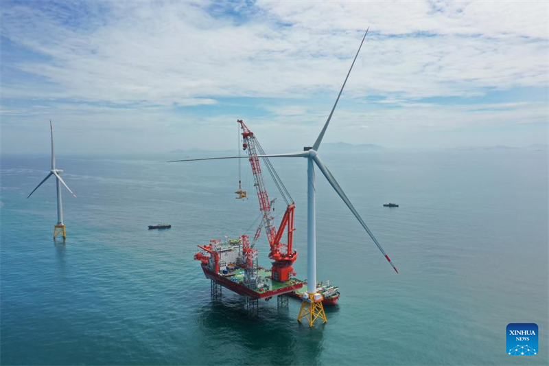 Constru??o da turbina eólica offshore gigante é concluída em Fuzhou