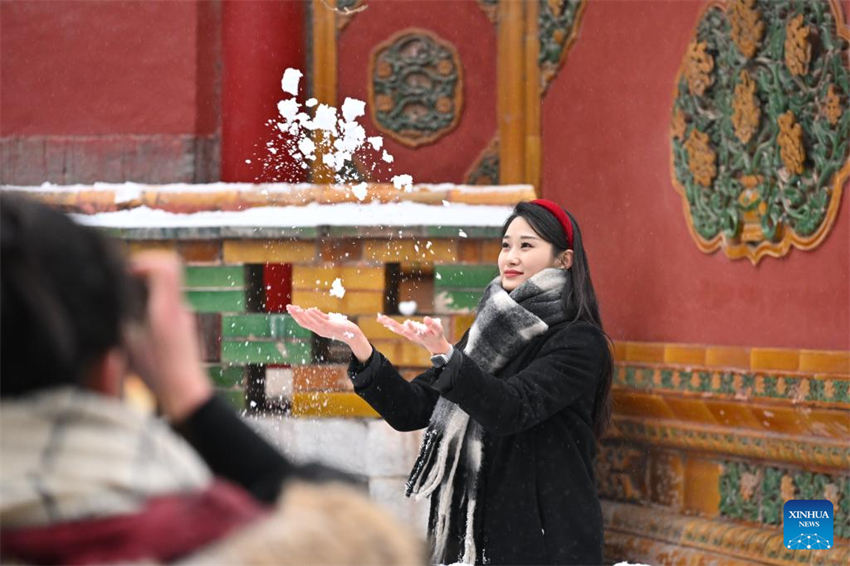 Turistas visitam Museu do Palácio na neve em Beijing